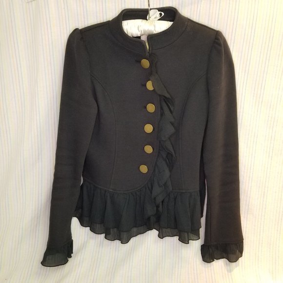 Women's Size M Cropped Black Ruffled Jacket Casual Dressy - Picture 1 of 10